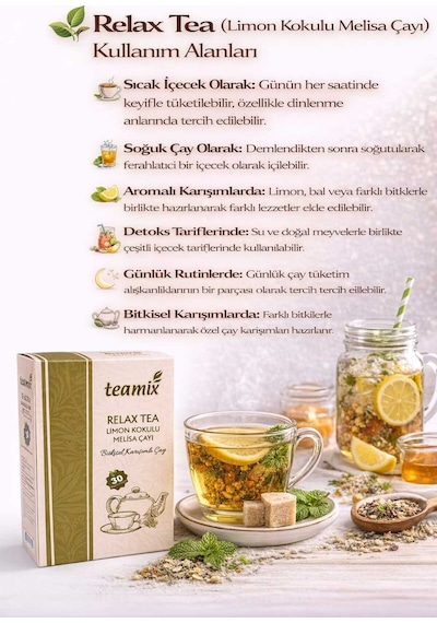 Relax Tea Limon Kokulu Melisa Çayı Bitkisel Karışımlı Çay 60 G 30 Süzen Poşet