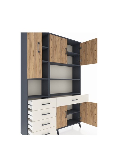 Arges Dolap 9 Raflı 5 Çekmeceli 5 Kapaklı 132x30x195 Antrasit... Antrasit