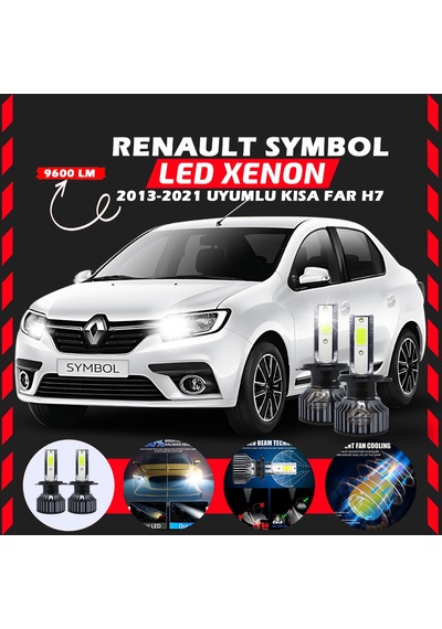 Renault Symbol 2013-2021 Kısa Far Uyumlu Şimşek Etkili Led Xenon Pro Series H7