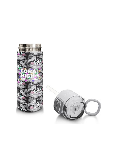 Coral High Kids Gri Kedi Desenli Pipetli Ve Direkt İçim Çelik Termos 500 Ml 31851 Gri