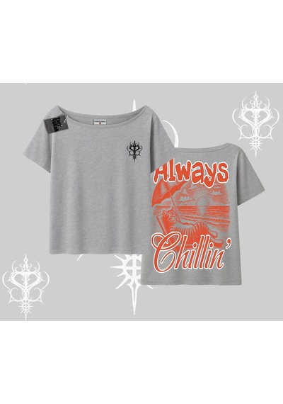 Tarzsokak Always Chillin Kedi Arka Baskılı Kayık Yaka Tshirt Gri