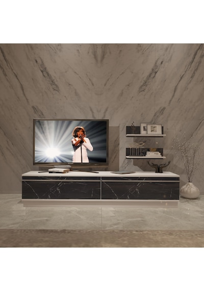Decoraktiv Eko 4b Mdf Std Tv Ünitesi Tv Sehpası Beyaz - Siyah Mermer