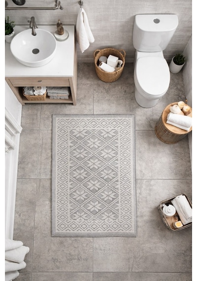Modern Dokuma Desenli Kaymaz Taban Banyo Paspası 50x80 Cm Bej