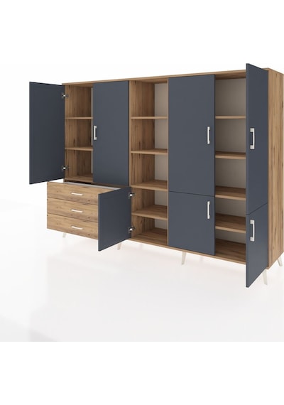 Hyperion Dolap 11 Raflı 3 Çekmeceli 7 Kapaklı 220x44x163 Çam-antr Çam-antrasit/çam