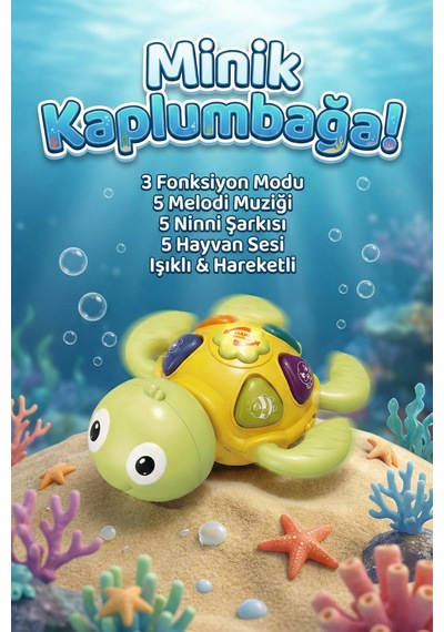 Sarı-yeşil Renkli Hareketli Mini Kaplumbağa Bebek Eğlencesi - Aydınlatmalı Melodili, Ninnili Öğretici Yenidoğan Hediyesi 6 Ay+