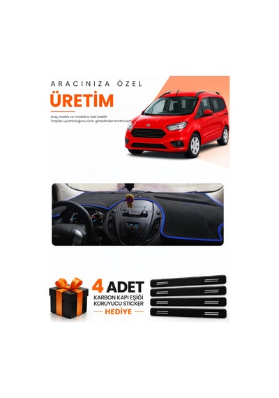 Ford Courier 2013-2020 Ekransız Uyumlu Torpido Koruma Örtüsü Oto Kılıfı - Siyah Mavi