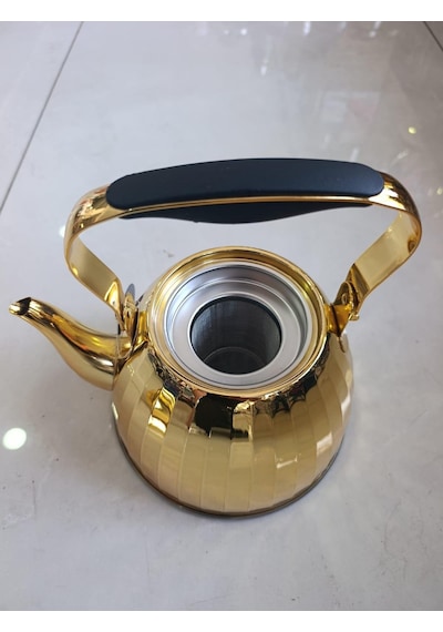 Zekioğlu 3 Litre Altın Gold Paslanmaz Çelik Çaydanlık Aynalı Gövde Ergonomik Sap 5 Katmanlı Kapsül Taban İthal Demlik Sarı