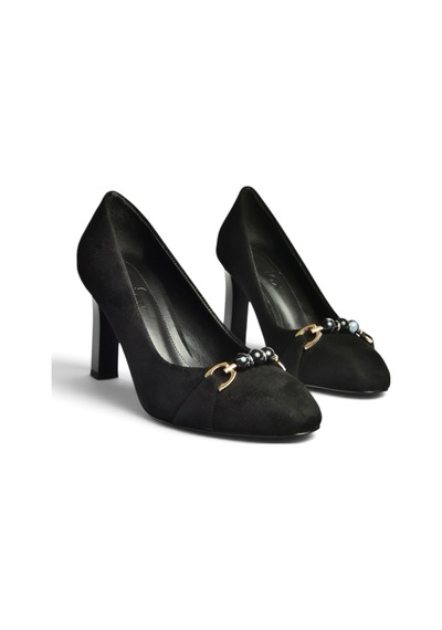 Fox Shoes Z676040102 Siyah Süet Kalın Topuklu Kadın Ayakkabı