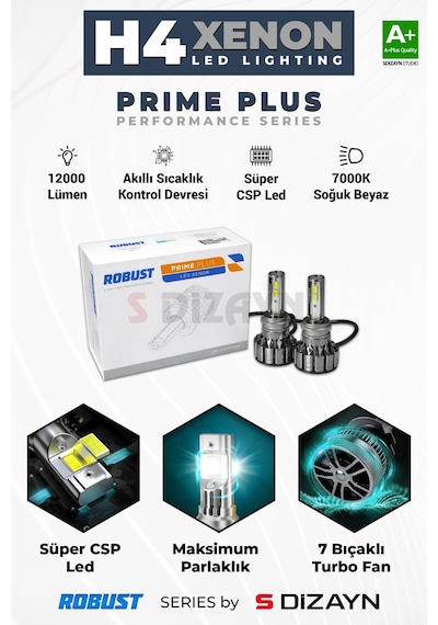 S-dizayn Prime Plus H4 Led Xenon / 45w / 7000k A+ Kalite