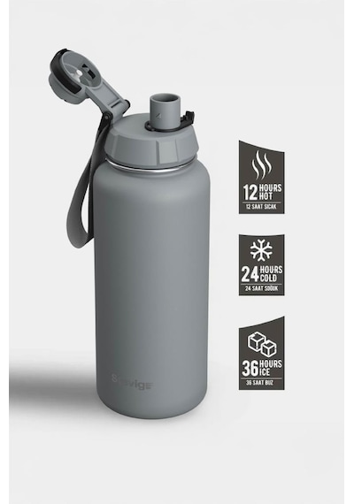 Stevig 1 Hand Leak-proof Sızdırmaz Çelik Termos 1000 Ml Grey St-214