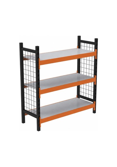 3 Katlı Tel Kafesli Dekoratif Midi Rack - Ekonomik Depo,arşiv, Kiler Rafı Siyah-turuncu-46x120 Cm-150 Cm Çok Renkli