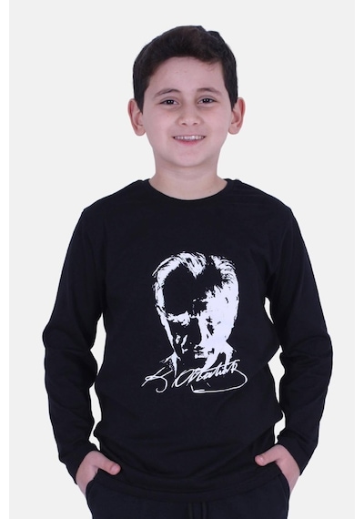 Fyk Kids Atatürk Imza Baskılı Unisex Çocuk Sweatshirt Siyah