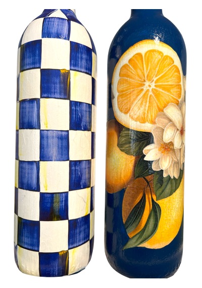 750 Ml Yeni Mavi Limon Ve Dama Desenli 2 Li Cam Yağdanlık Seti Gold Başlıklı Taş Sunum Standlı Dekoratif Tarz Lacivert