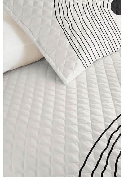 Siyah Geometrik Modern Genç Odası Tek Kişilik Pike Takımı - Minimal 160x220 Cm Kapitone Yatak Örtüsü Kremamsı Kil Kokusu