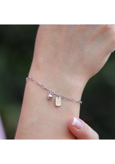Trend Mini Plaka Gümüş Bileklik Gümüş