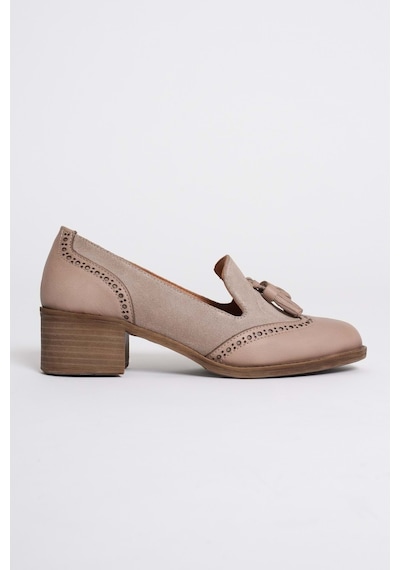 Analin Shoes Kadın Hakiki Deri Püskül Detaylı Şık Ayakkabı Taş