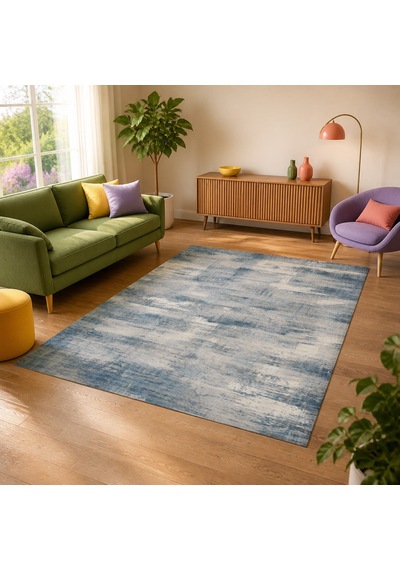 Kartela Halı Vintage Halı Kaymaz Taban Makinede Yıkanabilir Halı Mavi - 200 X 300 Cm