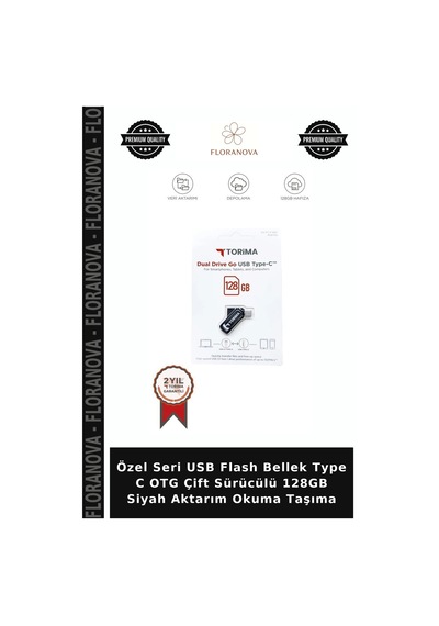 Özel Seri Usb Flash Bellek Type C Otg Çift Sürücülü 128gb Siyah Aktarım Okuma Taşıma