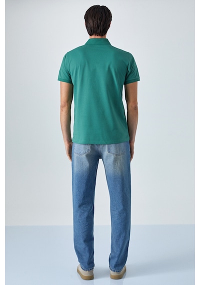 Grimelange MONAGHAN Erkek Polo Yaka Relaxed Fit Patlı Düğmeli Kısa Kollu Yeşil T-Shirt
