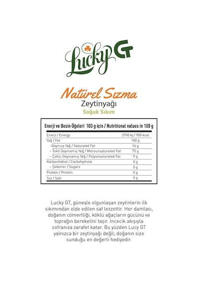 Lucky Gt Natürel Sızma Zeytin Yağı Premium Seri 750 ML
