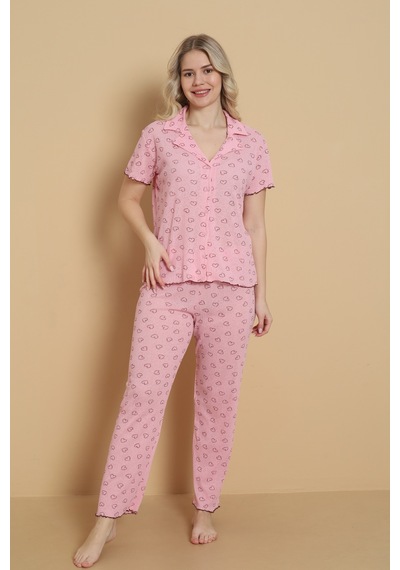 Wordex Mirano 1711 Kalp Desenli Pointel İnce Kumaş Düğmeli Kısa Kollu Kadın Pijama Takımı Pembe Wordex Mirano 1711 Kalp Desenli Pointel İnce Kumaş Düğmeli Kısa Kollu Kadın Pijama Takımı Pembe
