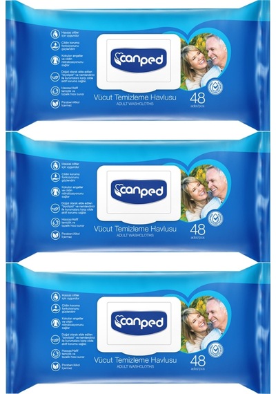 Canped Hasta Vücut Perine Temizleme Islak Mendil 48yaprak Xl 3lü 3'lü Set