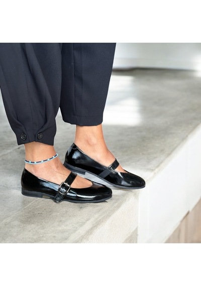 Ne&ve Shoes Siyah Kırışık Rugan Hakiki Deri Tek Bantlı Kadın Günlük Babet