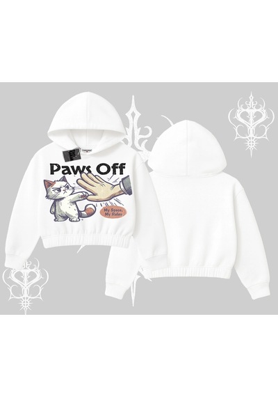 Startmore Procatstinator Kedi Baskılı Kapşonlu Crop Sweatshirt Gri