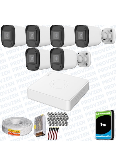 Provzen Hikvision Unv 6'lı Full Hd Güvenlik Kamerası Set Gece Görüş, Mikrofon, Olay Anında Bildirim