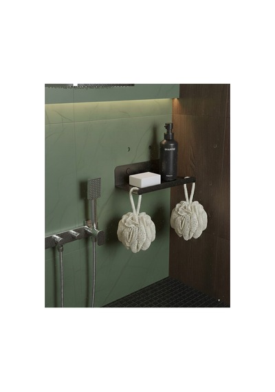 Lazer Kesim Premium Paslanmaz Metal Duş Sabunluğu Ve Banyo Rafı , Banyo Organizeri Siyah