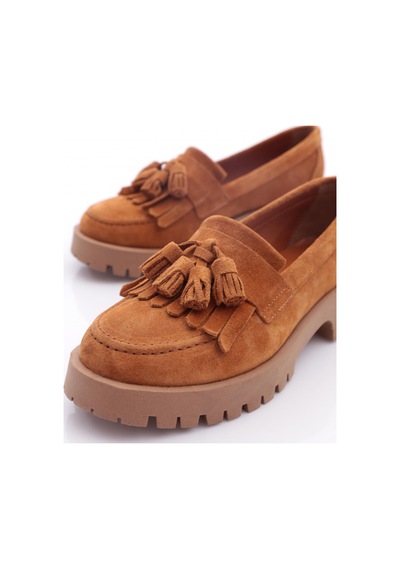 Dgn 2836 Kadin Püsküllü Loafer Ayakkabi Taba Süet