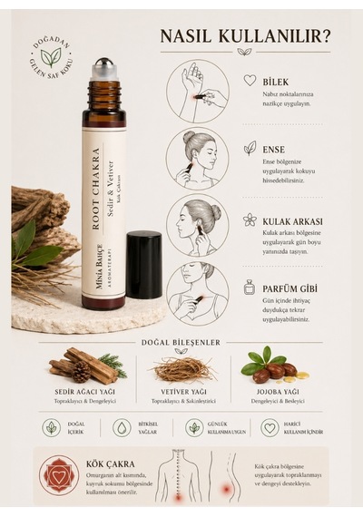 Kök Çakra Roll - %100 Doğal Vetiver & Sedir Yağı 10 Ml