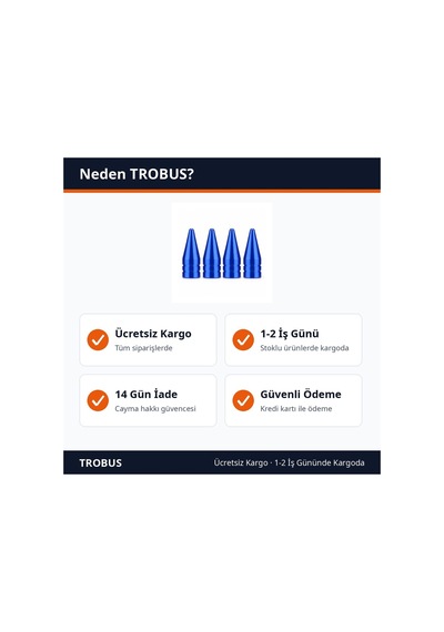 Trobus Mavi Sivri Alüminyum Sibop Kapağı 4'lü 32 Mm