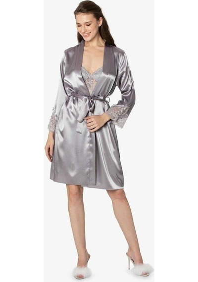 Pierre Cardin 2Li Saten Kısa Gecelik Sabahlık 4300 Royal (547768573)