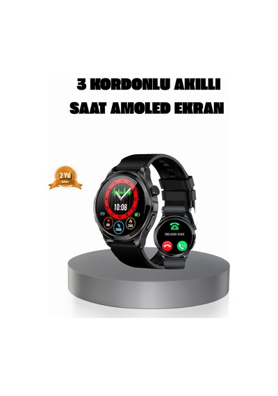 Amoled Ekranlı Smartwatch 3 Kordonlu, Kalp Atış & Uyku Takipli Akıllı Saat