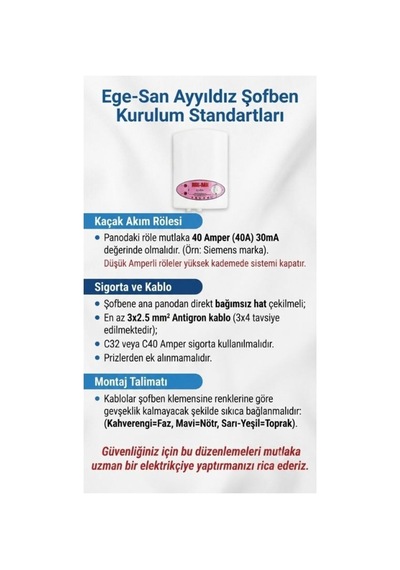 Elektrikli Şofben Ayyıldız - Kurulum Yönlendirmeli
