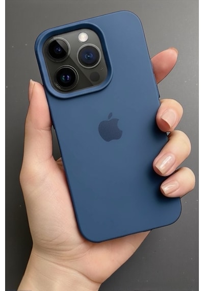 Iphone 15 Pro Max Uyumlu Kılıf Logolu Lansman Soft Içi Kadife Silikon Kapak Lacivert
