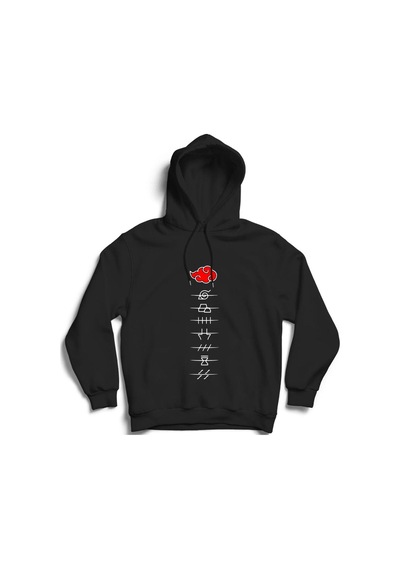 Naruto Anime Baskılı Kapüşonlu Sweatshirt Siyah