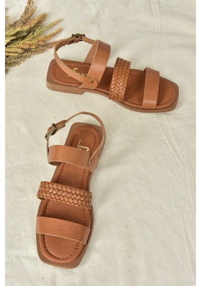Fox Shoes Taba Hakiki Deri Kadın Sandalet