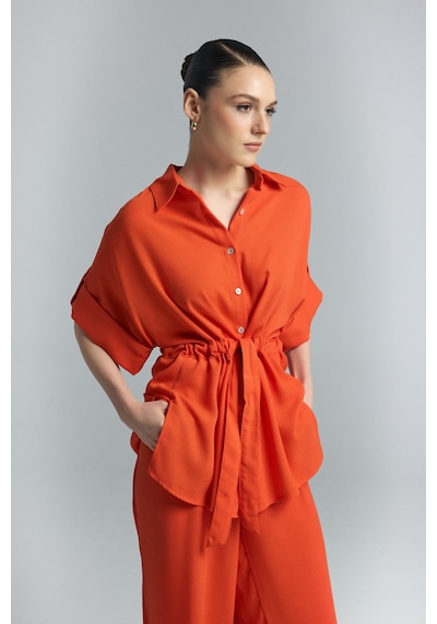 Beli Bağlamalı Kimono Gömlek - Oranj-137292