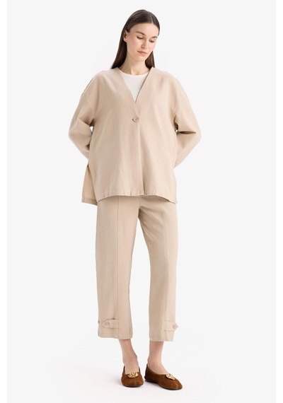 DeFacto Keten Karışımlı Basic Düz Kısa Paça Harem Pantolon B7506AX25SPBG773
