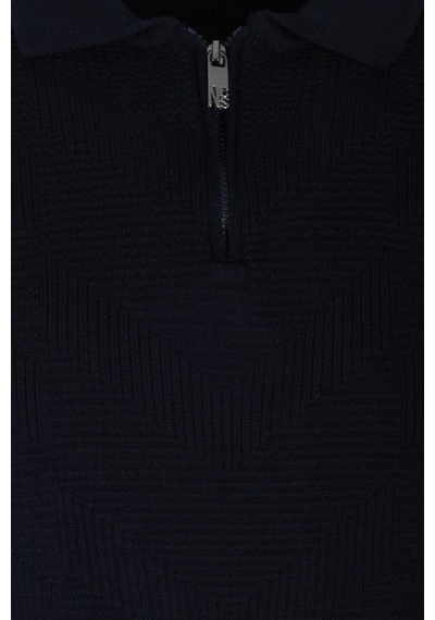 Erkek Polo Yaka Triko Lacivert Slim Fit Yarım Fermuarlı Balık Sırt Desenli Pamuklu Kazak Ncs Jeans 3006-lacivert Lacivert