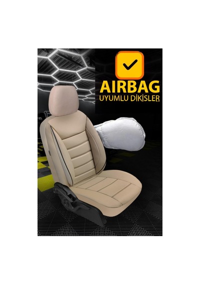 Tegin Jetdrive Ticari Araç 2+1 Üniversal Bej Deri Koltuk Kılıfı Tam Set 5 Koltuk Airbag, Cepli