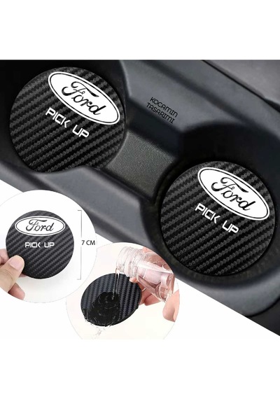 Ford Pick Up Yazılı Karbon Araç Bardak Altlığı Ford Pick Up Modeli İçin 7 Cm Şık Tasarım 2 Adet 2 Adet