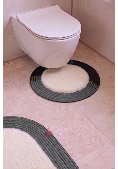 Banyo Paspası Takımı 60x100+60x60 Cm Düz Bej & Antrasit Gri
