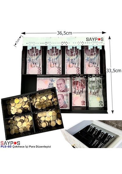 6 Banknot 4 Madeni Para Gözlü Gizli Evrak Hazneli Plastik Çekmece İçi Para Düzenleyici 36,5x33,5x7cm