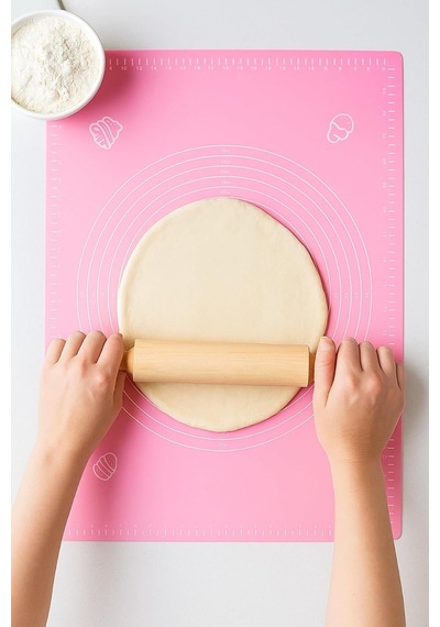 Pembe 1 Sınıf Kaliteli Silikon Hamur Açma Matı Büyük Boy Ölçülü 45 Cm X 65