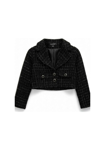 Zekids Kız Çocuk Tüvit Simli Crop Ceket-16432 Siyah