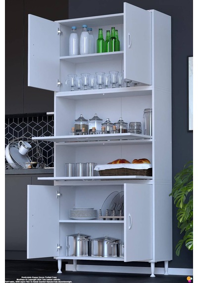 Derin 90 Cm 6 Kapaklı Çok Amaçlı Mutfak Kiler Dolabı Organizer Banyo Çocuk Odası Boy Dolabı Beyaz
