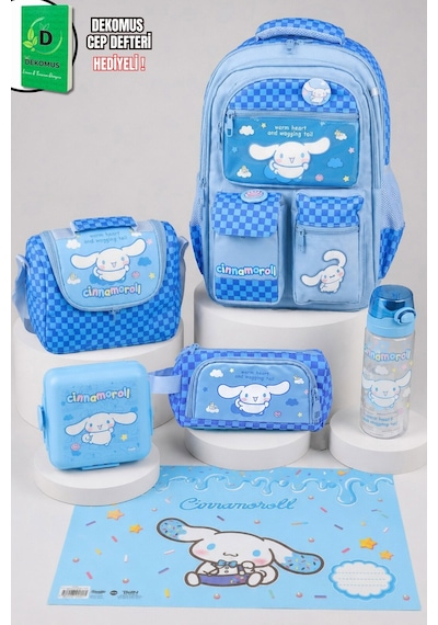 X Dekomus Lisanslı Cinnamoroll Blue Cloud Collection Okul,termoslu Beslenme Ve Kalem Çantası,matara,beslenme Kabı,beslenme Örtüsü Seti Açık Gri